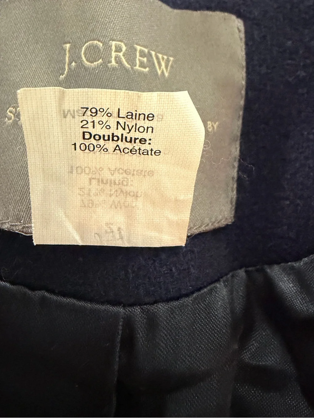 J. Crew Stadium Cloth Nello Gori Wool Classic Peacoat